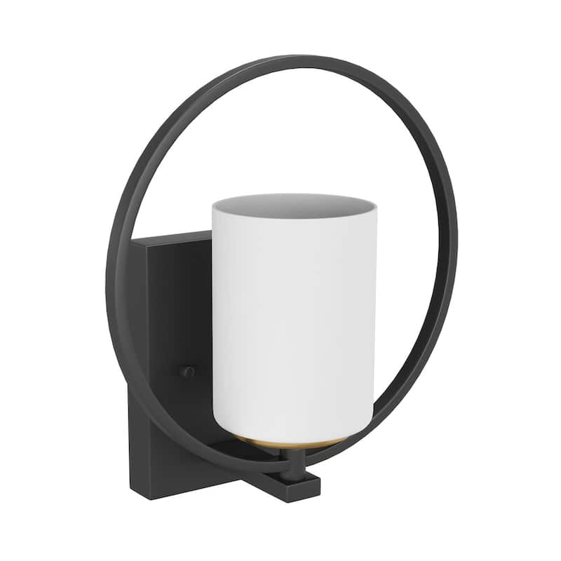 Modern Black and Gold Wall Light with White Frosted Glass Shade