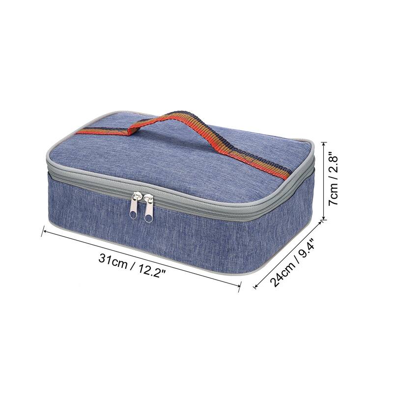 12"x9"x3" Insulated Lunch Bags Food Containers Bag Thermal Bento Bag - Blue