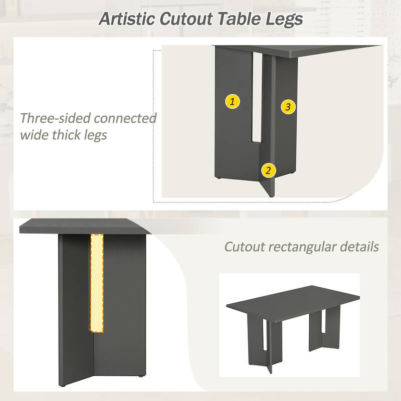 60" Farmhouse Dining Table with Cutout Legs, Rectangular Wood Table for Dining Room & Kitchen