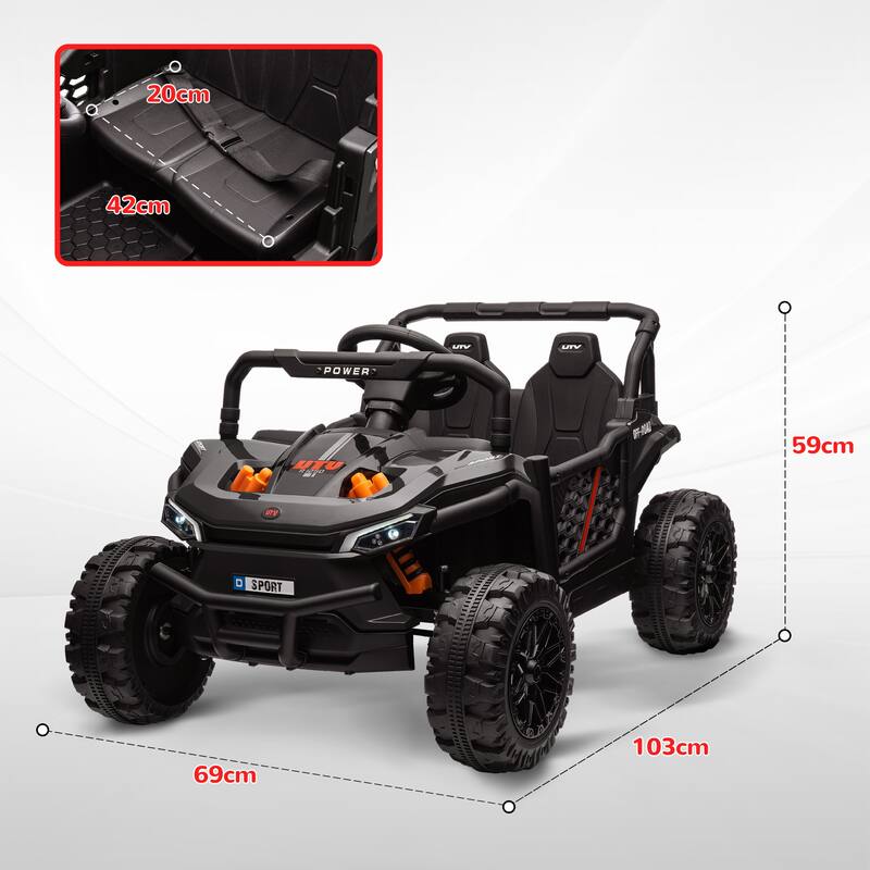 12V Kids Electric Car with Parent Remote, Ride-On Car Off-Road Toy Car Black All-Terrain Car with LED Light