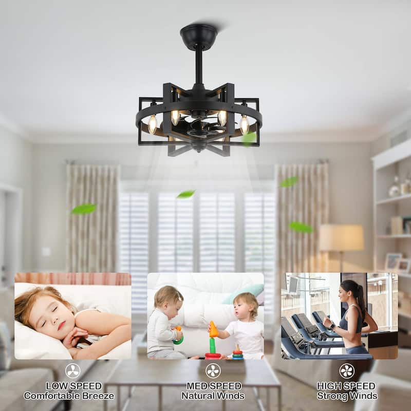 Bella Depot 18" Industrial Ceiling Fan with Light kit and Remote Control, 6-Speed Reversible with Matte Black Metal Caged