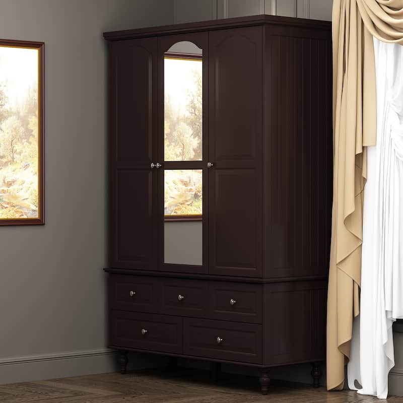 47.2" Lacquered Armoires Wardrobes With Mirror Door 5 Drawer in White