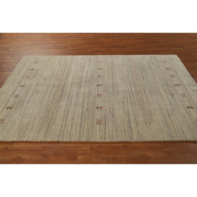 Hand Knotted Oriental 100% Wool Carpet Tribal Tribal Beige & Ivories Gabbeh Area Rug - 7' 10'' X 5' 1''