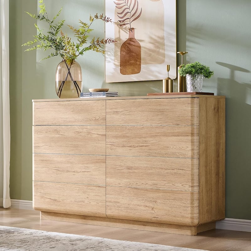 Modern 8 Drawer Dresser for Bedroom, Handle-less Wooden Dressers - Natural Oak