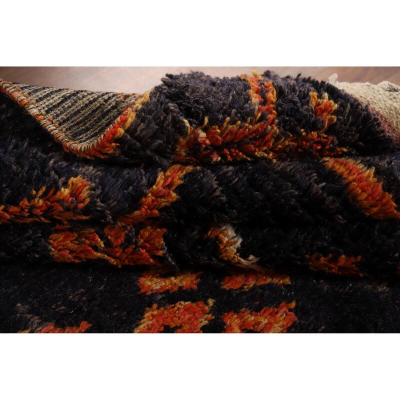 Navy Blue Plush Moroccan Area Rug Handmade Wool Carpet - 7'2" x 10'9"