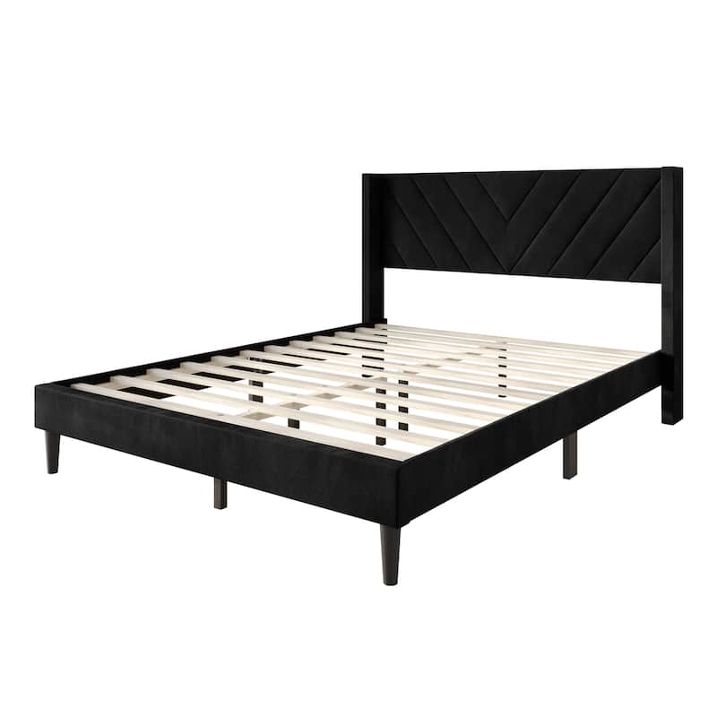 CraftPorch Sophisticated Wingback Upholstered Velvet Bed