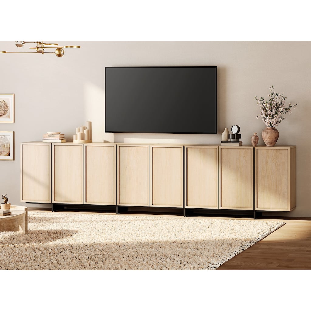 WAMPAT TV Stand With 4 Storage Doors & T-Shaped Legs, Entertainment Center For Living Room, Bedroom