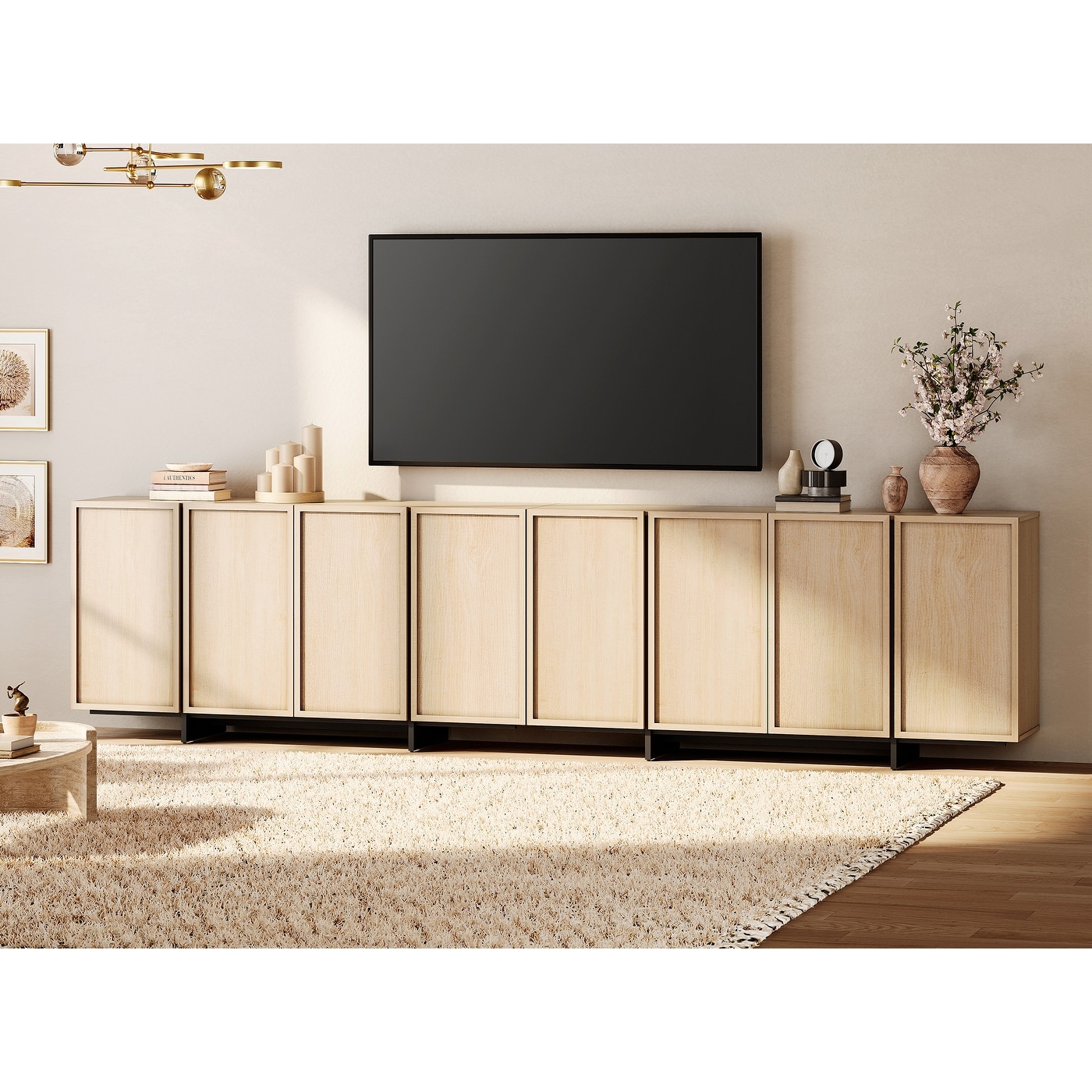 WAMPAT TV Stand With 4 Storage Doors & T-Shaped Legs, Entertainment Center For Living Room, Bedroom