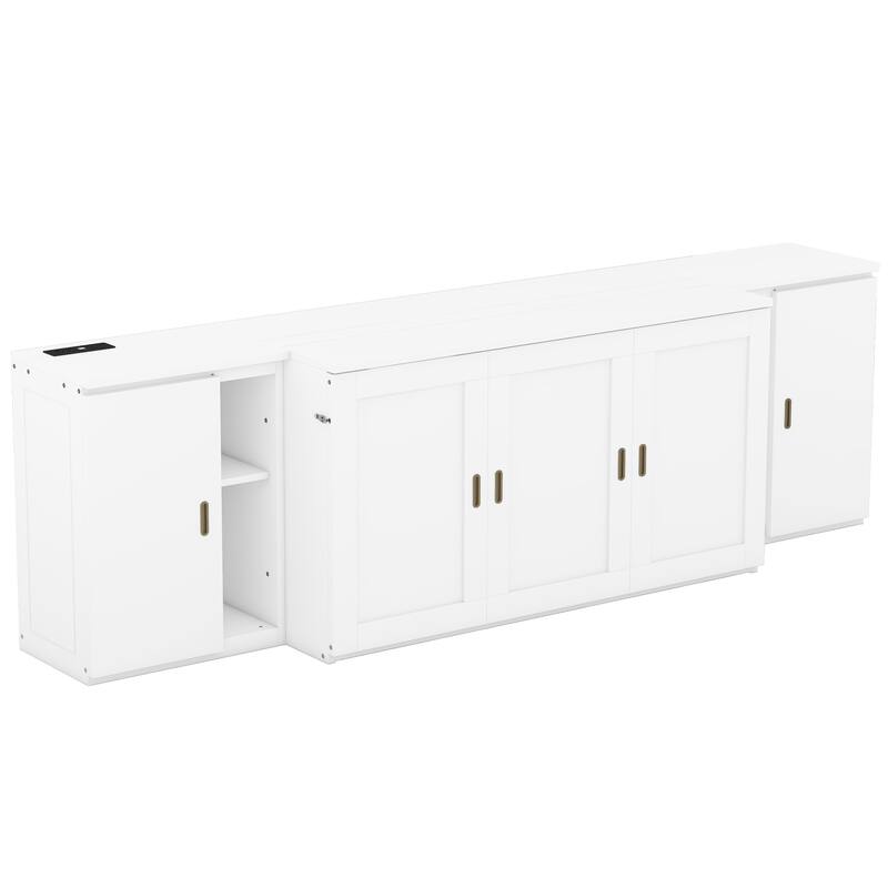 Murphy Bed with Built-in Charging Station, Shelves & Storage Cabinets, Platform Bed Frame Space-Saving Folding Wall Cabinets Bed