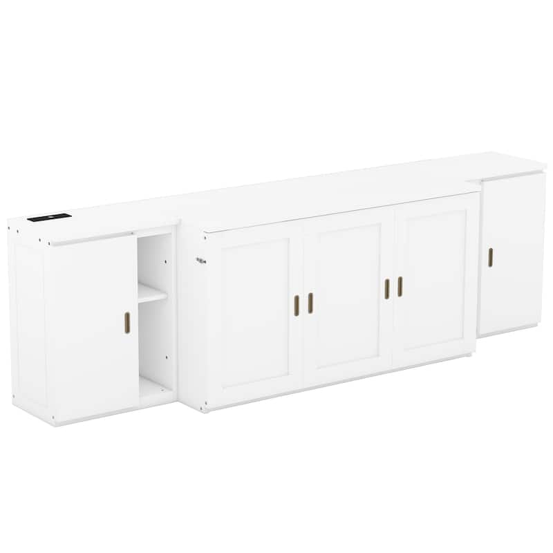 Queen Size Murphy Bed with Shelves, Cabinets and USB Ports,Gray