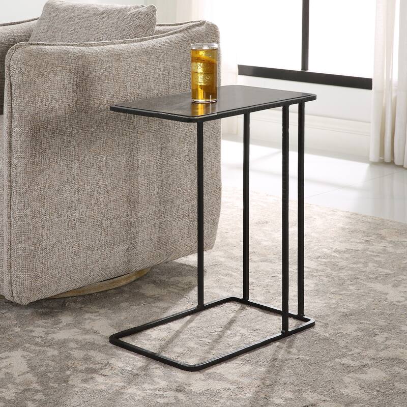 Pull Up Side Accent End Table with Bluestone Top - 24" - Black