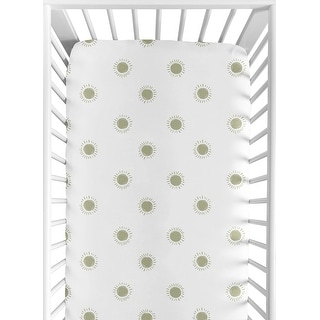 White and Sage Boho Sun Boy Girl Fitted Crib Sheet - Green Bohemian Celestial Sky Gender Neutral Desert Sunshine Outdoors Nature