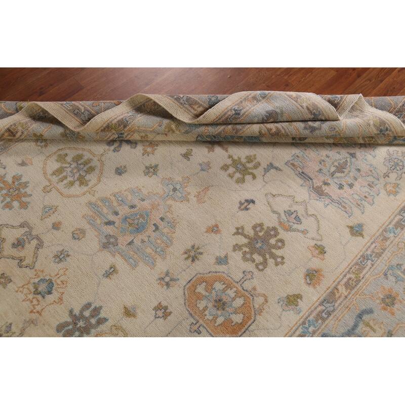 Ivory Oushak Vegetable Dye Turkish Area Rug Handmade Wool Carpet - 6'3"x 9'0"