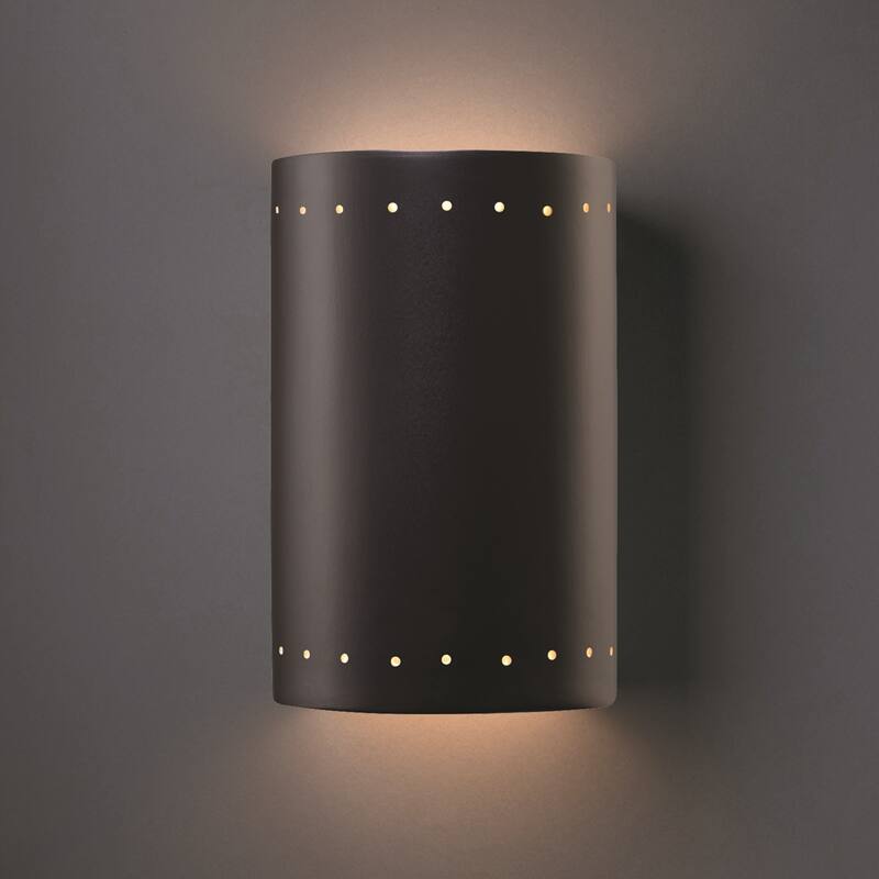 Justice Design Ambiance - Large ADA Cylinder w/ Perfs - Open Top & Bottom Wall Sconce - Replaceable Bulb