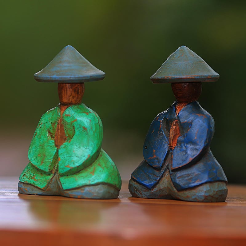 NOVICA Handmade Farmer Couple Wood Figurines (Pair)