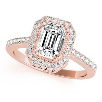 Auriya 14k Rose Gold Lab Grown Emerald Diamond Halo Engagement Ring 0.50 to 5.00 ct. tw. (F-G VS)