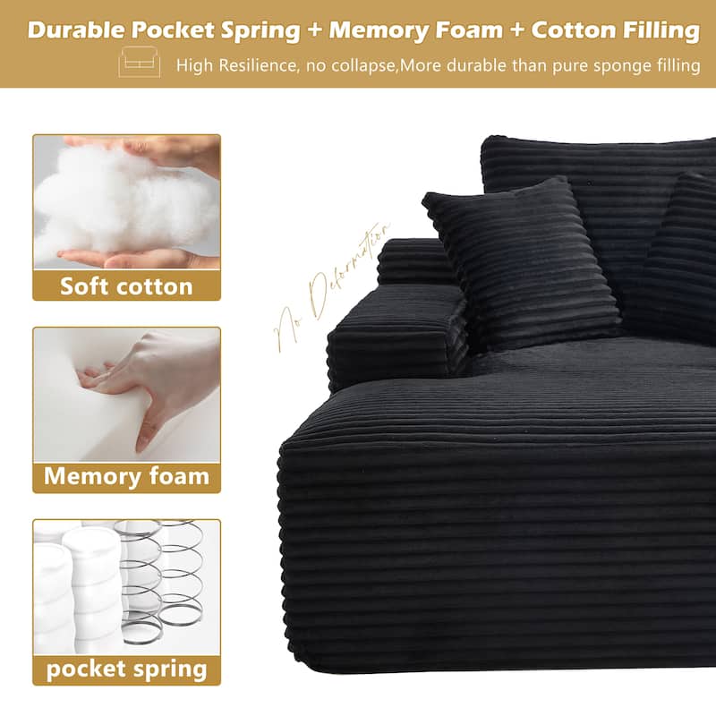 Deep Seat Chaise Lounge Chair, Wide Armrest Sleeper Sofa with Three Soft Pillows, Convertible Boneless Sofa Bed Daybed