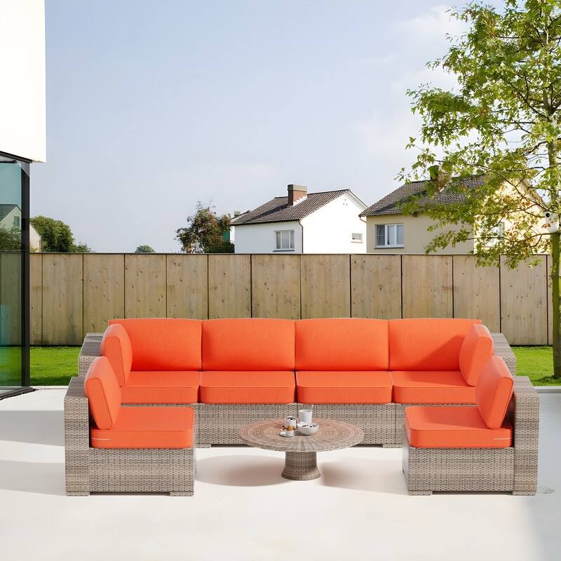 14-Piece Patio Furniture Sofa Cushions, 6-Seater Outdoor Cushion Set (Only Include Cusions，Not Sofa） - 25.6*25.6*4in
