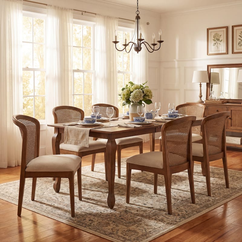 Christopher Knight Home - Montclair Farmhouse Extendable 7-Piece Dining Set with Wood Upholstered Chairs - White+Walnut
