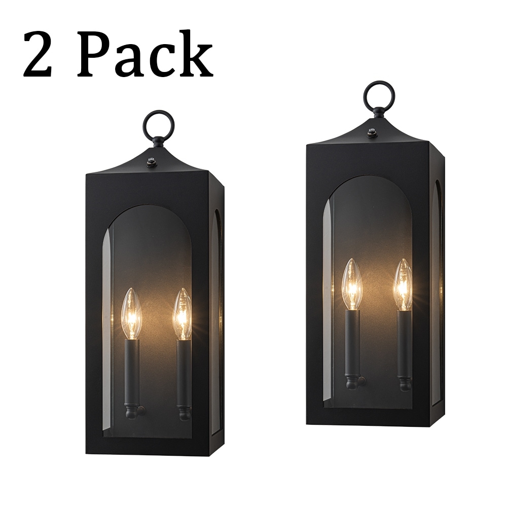 Unique/Statement Dusk to Dawn Outdoor Wall Light with Clear Glass Black Exterior Wall Sconce for Garage（2 Pack)