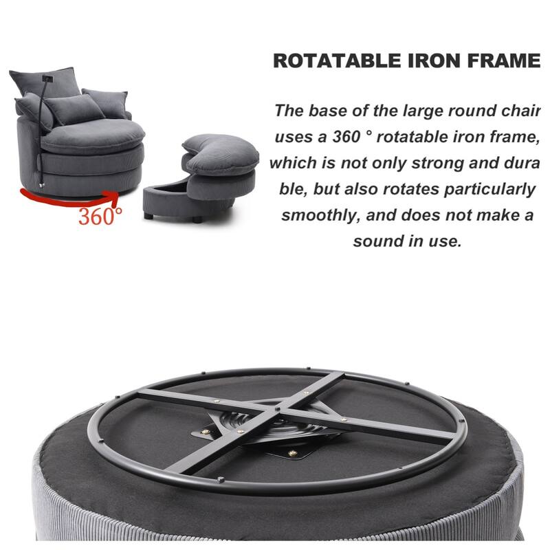 Modern Comfy 360° Swivel Barrel Chair with Ottoman and Pillows for Bedroom and Living Room