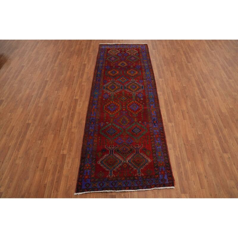 Hand Knotted Oriental 100% Wool Carpet Traditional Tribal Red Ardebil Runner Rug - 10' 6'' X 3' 10''