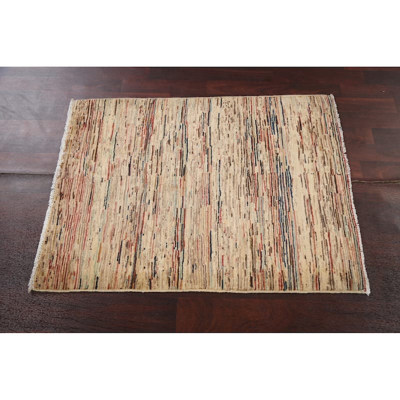 Modern Striped Gabbeh Kashkoli Area Rug Wool Hand-knotted Foyer Carpet - 2'10" x 3'10"