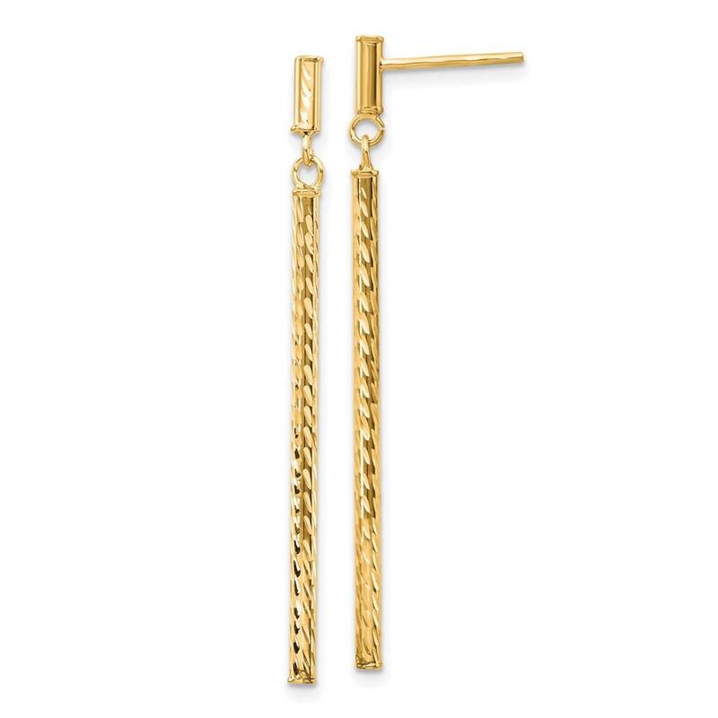 Curata 14k Yellow or White Gold 55x2mm Diamond-Cut Bar Dangle Post Earrings