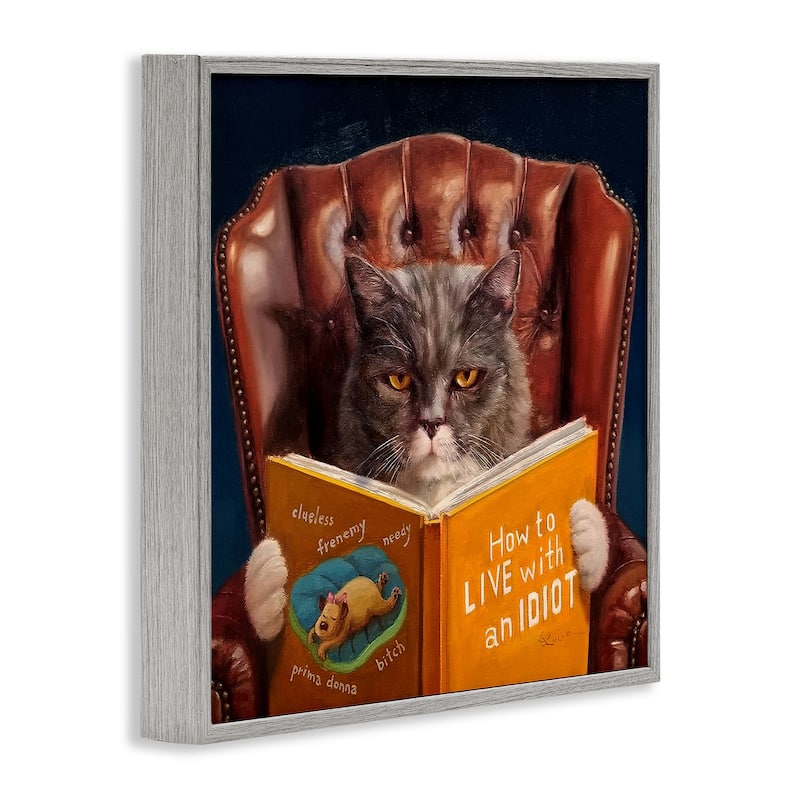 Stupell Angry Cat Reading Dog Book Feline Pet Humor Framed Wall Art