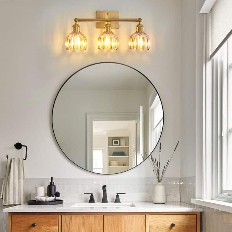 Modern Vintage Bathroom Vanity Light - Patterned Glass Shade E26 Bulb Base