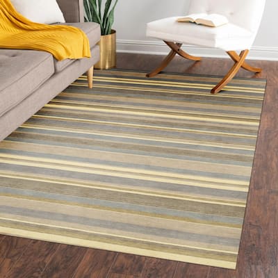 Handmade Wool Striped Rug, Elegant Light Blue/Cream Area Rug for Living Room, Bedroom, Office, Home Décor, Durable