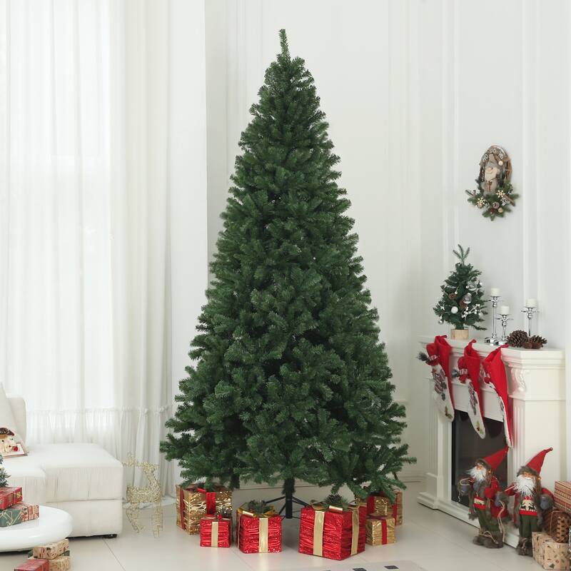 9ft Unlit Artificial Xmas Tree, 2132 Branch Tips, Auto Open, Realistic Holiday Decor with Sturdy Steel Base