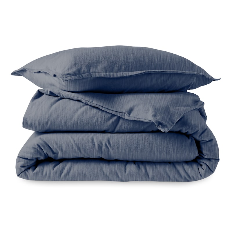 Bare Home Cotton Flannel Duvet Cover and Sham Set - Heather Indigo - Twin