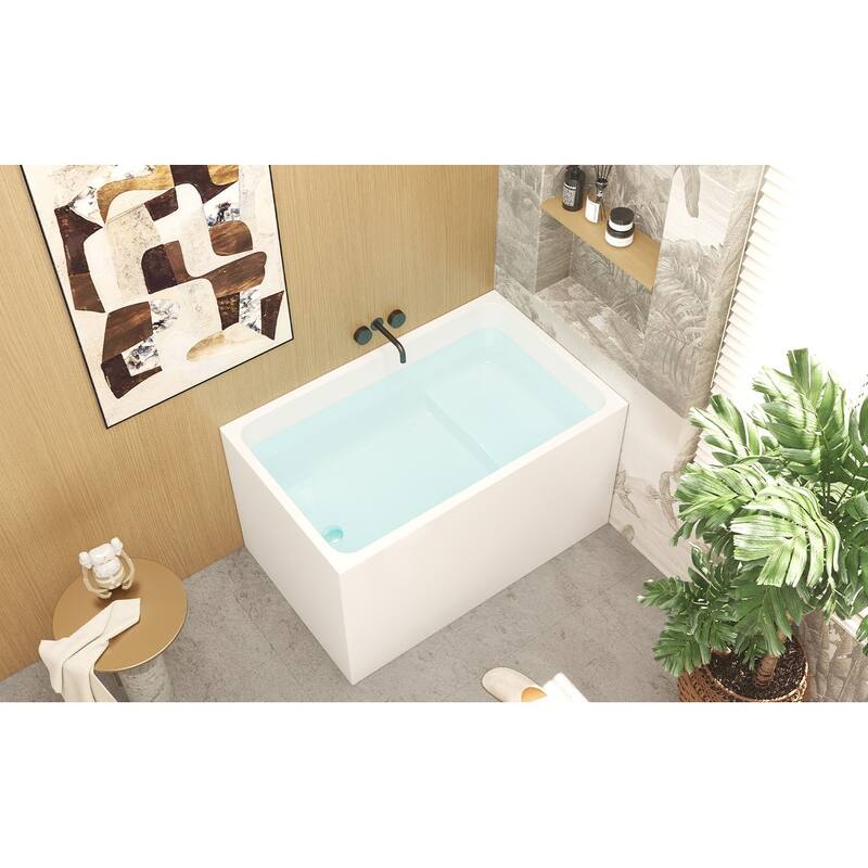 GDFStudio - Alistair Compact Freestanding Soaking Bathtub with Supportive Built-In Seat