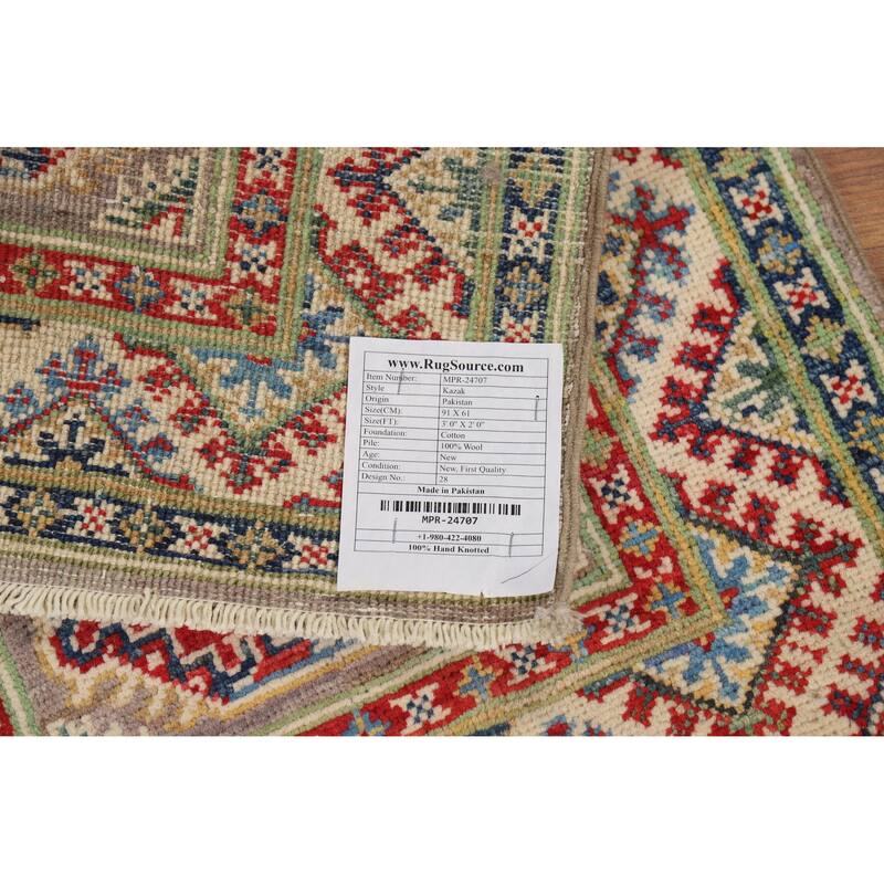 Traditional Kazak Oriental Foyer Rug Handmade Grey Wool Carpet - 2'0"x 3'0"