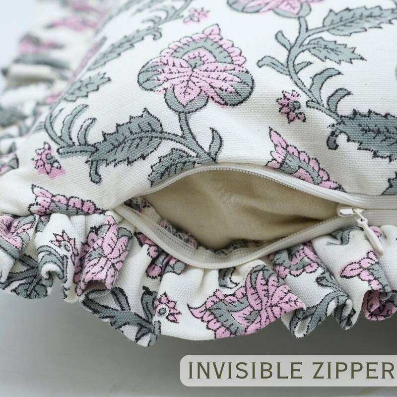 Fabdivine Cotton Frill Both Side Floral Pillow Cove Bed or Living Room Decoration