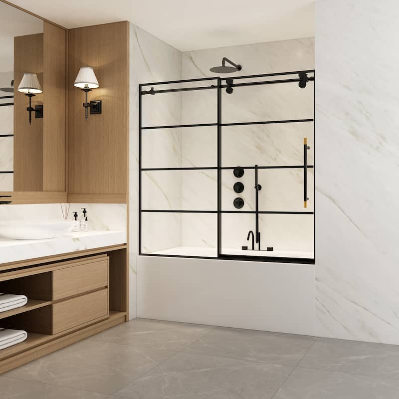 Losar Sliding Framed Bathtub Shower Door Tempered Glass - 60" W x 66" H
