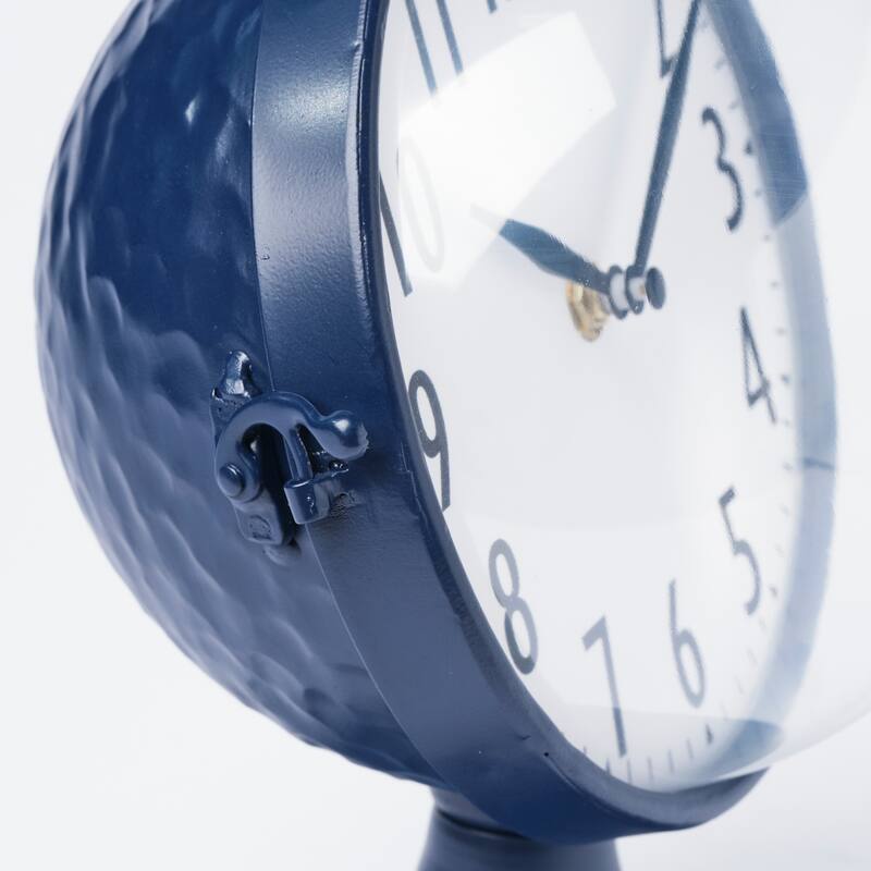 Weymouth Blue Metal Glass Dome Table Clock - 9.4L x 6.5W x 7.1H