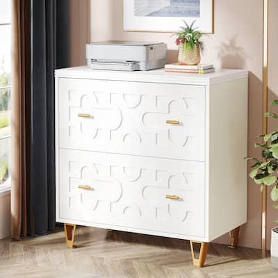 2-Drawer Lateral File Cabinet, Modern White Office Filing Cabinet for Legal/ Letter/A4 Size