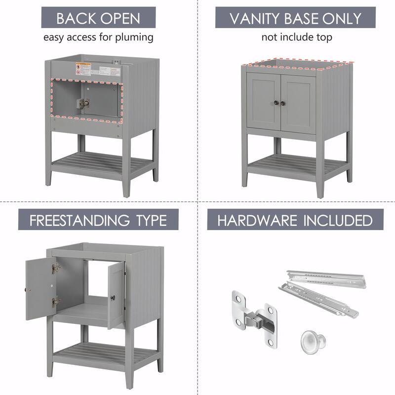 24" Bathroom Vanity with Ceramic Sink and Open Shelf