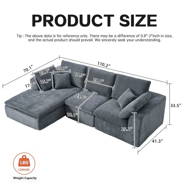 L-Shaped Chenille Sectional Sofa with Chaise Lounge, Living Room Modular Leisure Couch Chenille Sleeper Sofa