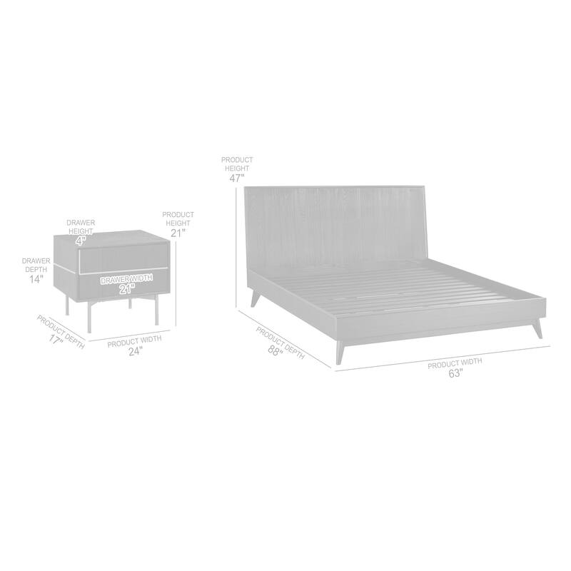 Deona 3pc Queen Size Bedroom Set with 2 Nightstands, Brushed Black Oak Wood