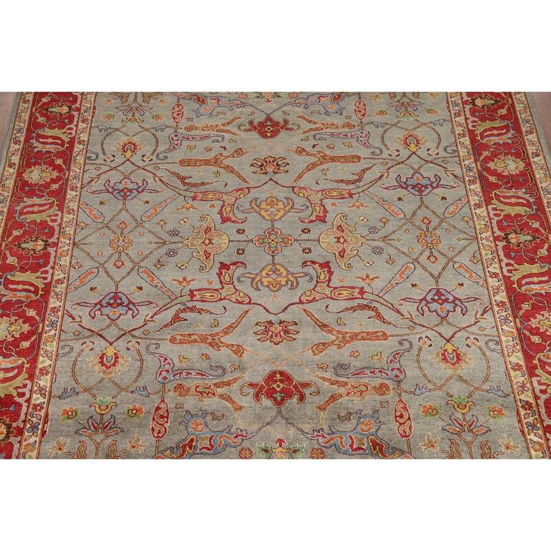 Vegetable Dye Ziegler Area Rug Handmade Green Floral Wool Carpet - 7'11" x 9'10"