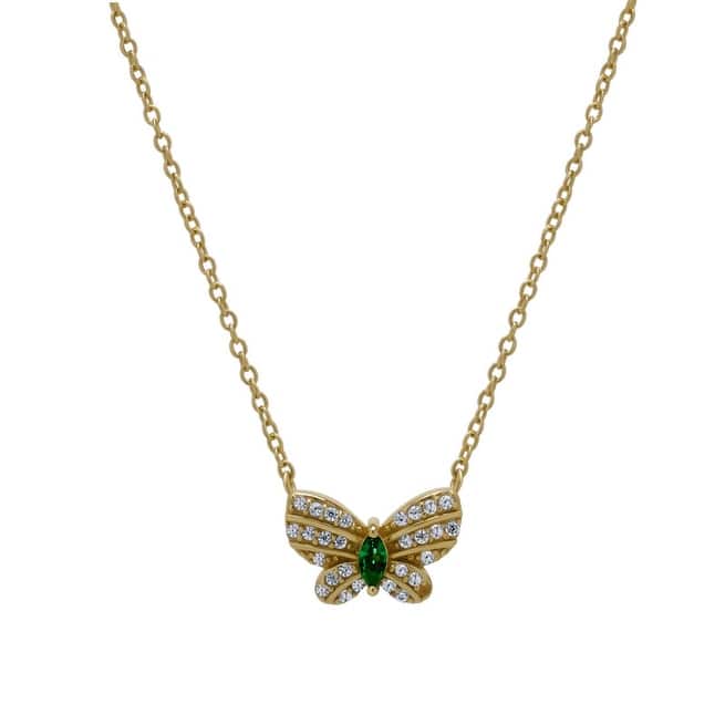 Victoria Townsend Gold over .925 Sterling Silver Green Quartz & Lab White Sapphire Butterfly Necklace