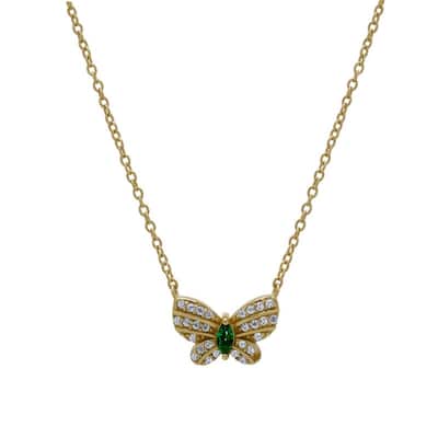 Victoria Townsend Gold over .925 Sterling Silver Green Quartz & Lab White Sapphire Butterfly Necklace