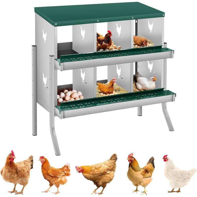 6 Compartment Nesting Box, Chicken Laying Box, with Bracket Legs, Easy to Clean and Install - Green
