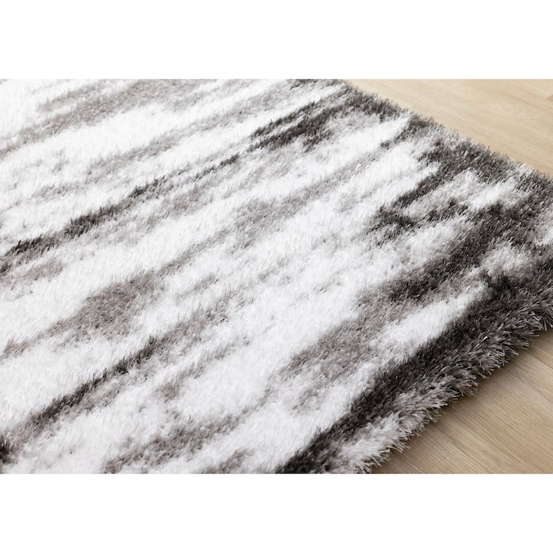 Black White Grey Distressed Soft Shag Rug
