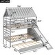 preview thumbnail 5 of 22, Twin Over Twin House Bunk Bed with Slide & Trundle, Solid Wood Bunk Bed Frame w/Storage Staircase, Roof & Window for Kids, Teens