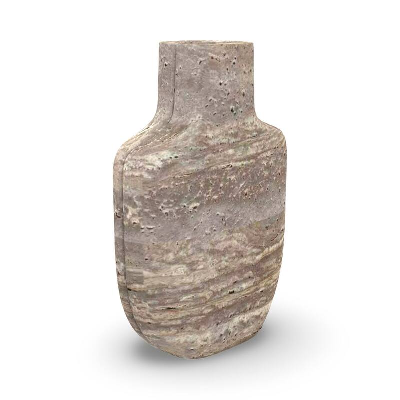 Medium Rustic Style Handcrafted Travertine Vase - 10.5" - Gray