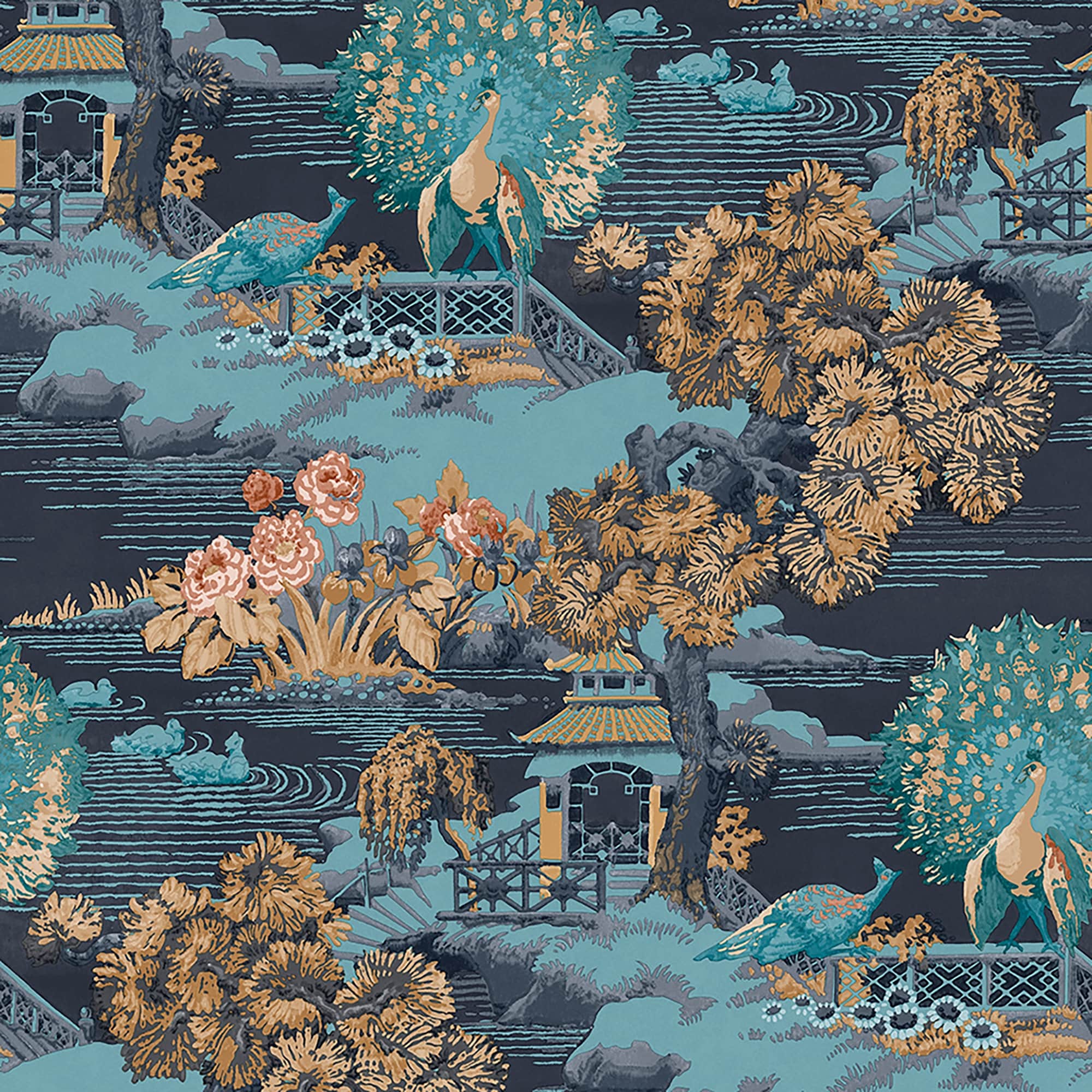 Edo Toile Navy Wallpaper